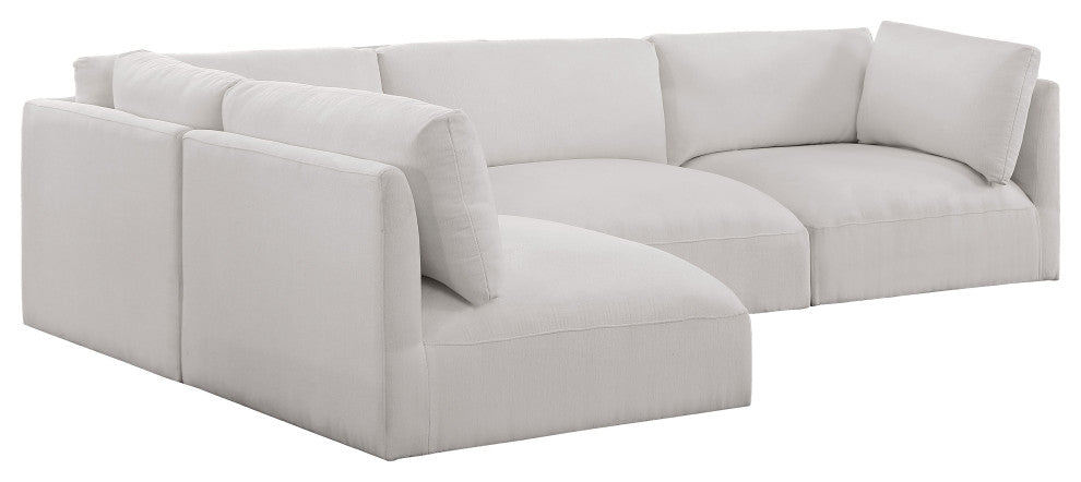 Ease Fabric Upholstered L-Shaped Modular Sectional, Cream, 4 Piece: 2 Corner, 2 Armless