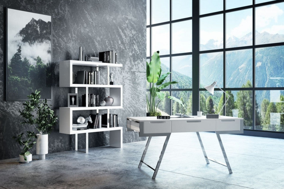 Contemporary High Gloss White Zig Zag Bookcase