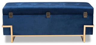 Parker Glam and Luxe Navy Blue Velvet Upholstered and Gold Metal Finished...