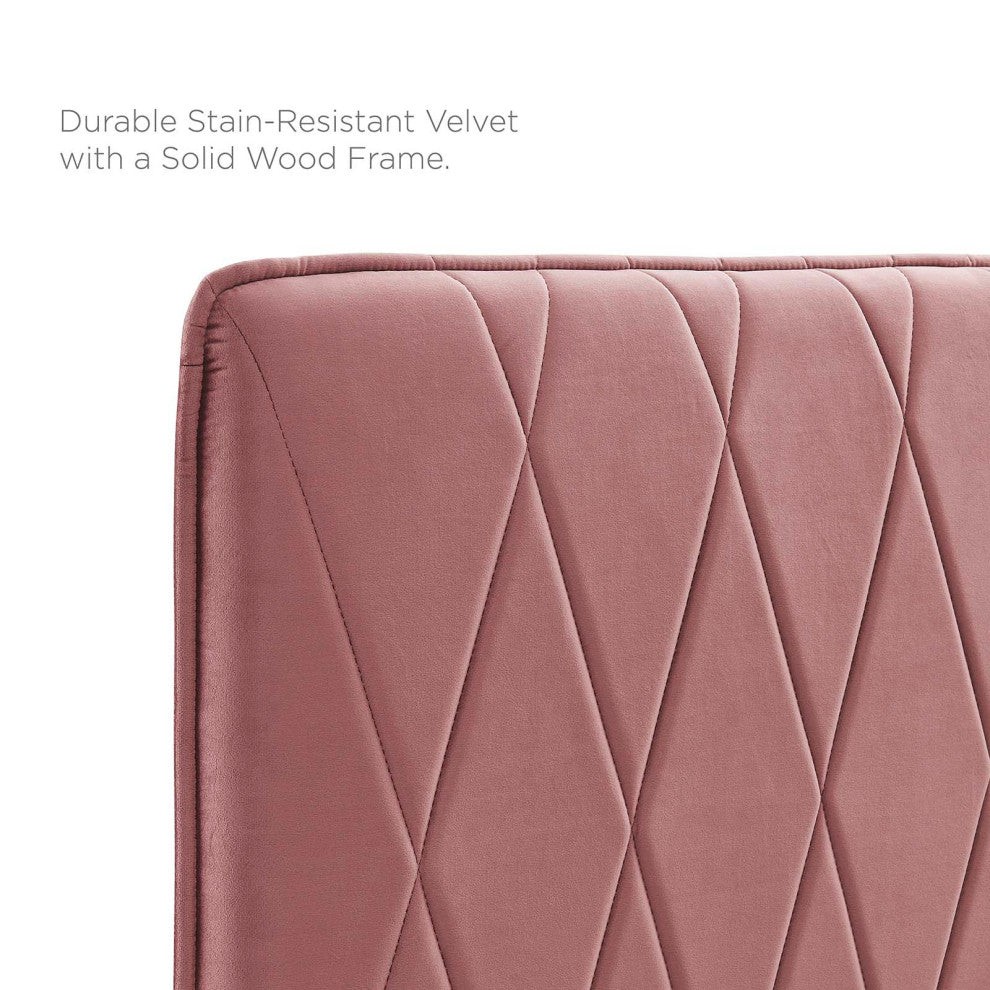 Platform Bed Frame, Queen Size, Velvet, Pink, Modern Contemporary, Bedroom