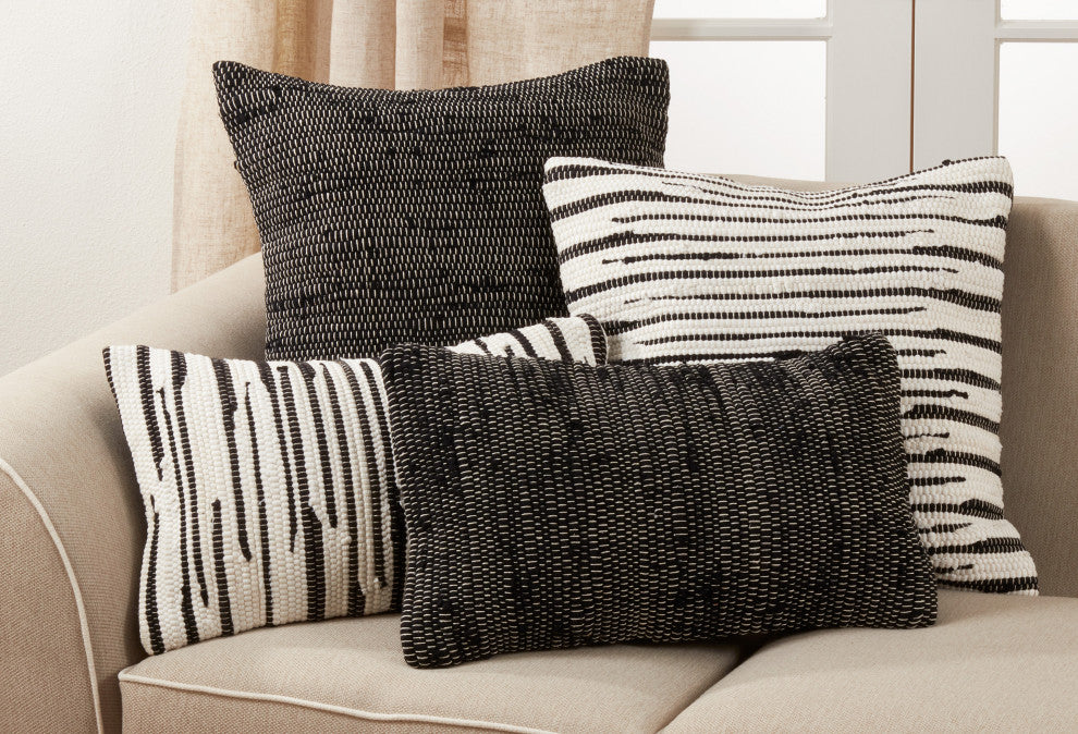 Down-Filled Throw Pillow With Chindi Design, 22"x22", Black