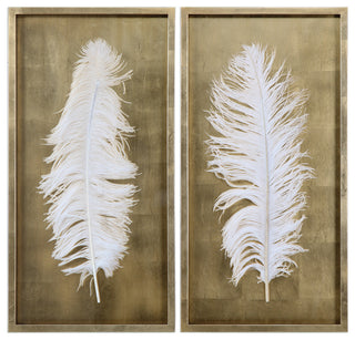 White Feathers Gold Shadow Box, Set of 2