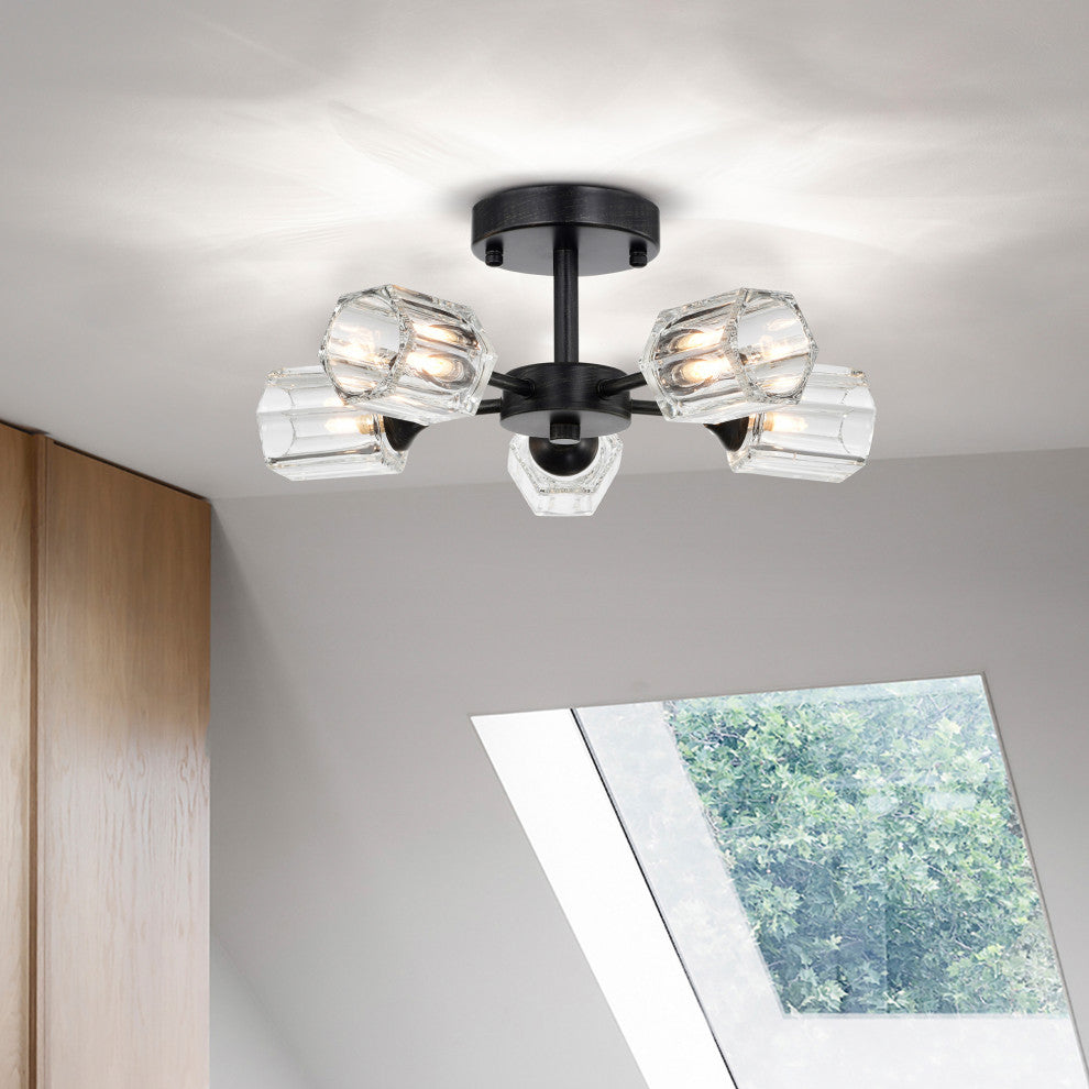 Ruby 5-Light Clear Glass Shades Flush Mount, Antique Black Finish
