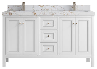 Nashville 60" Double Bathroom Vanity, White 2" Viola Gold