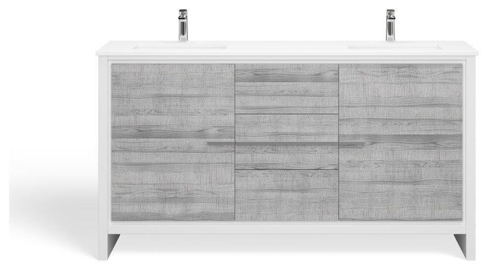 Esconde Bath Vanity, Ash Gray, 60", Double Sink, Freestanding