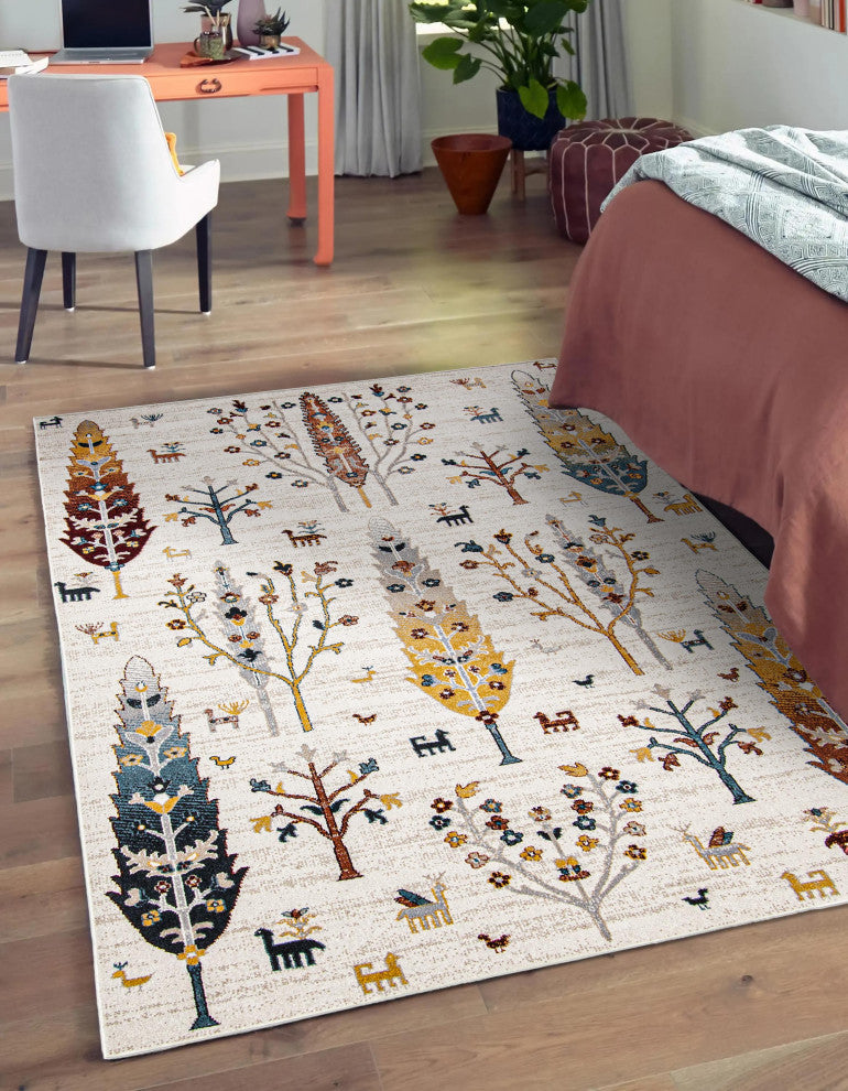 Aqua Pine Area Rug, Ivory, 6'x9'