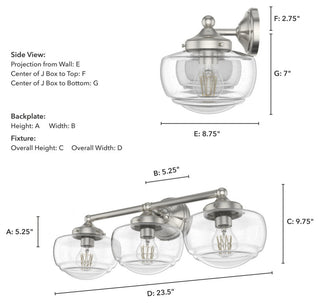 Saddle Creek Brushed Nickel, Clear Seeded Glass 3 Light Vanity Wall Light