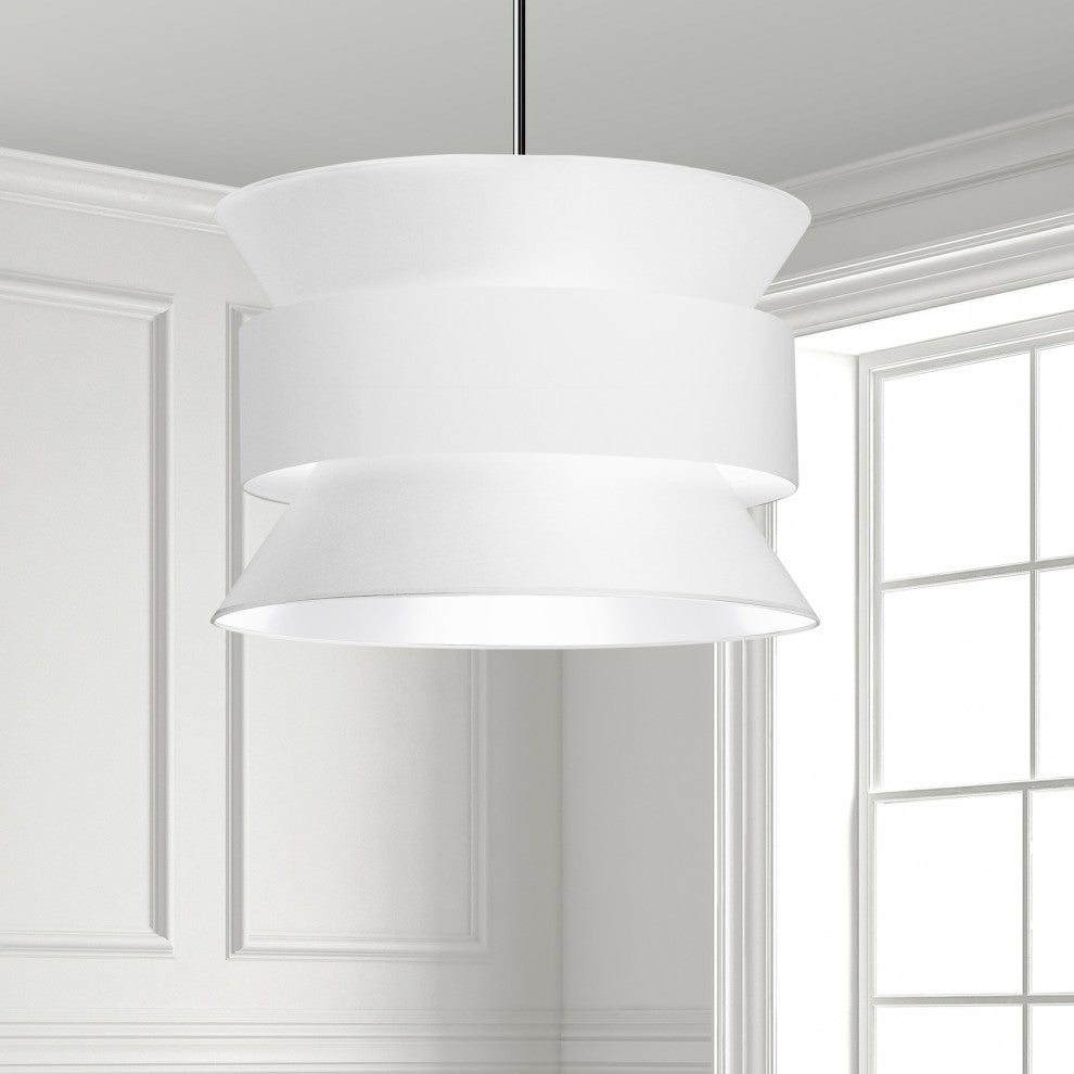 Questa Transitional 4 Light White Polished Chrome Fabric Pendant