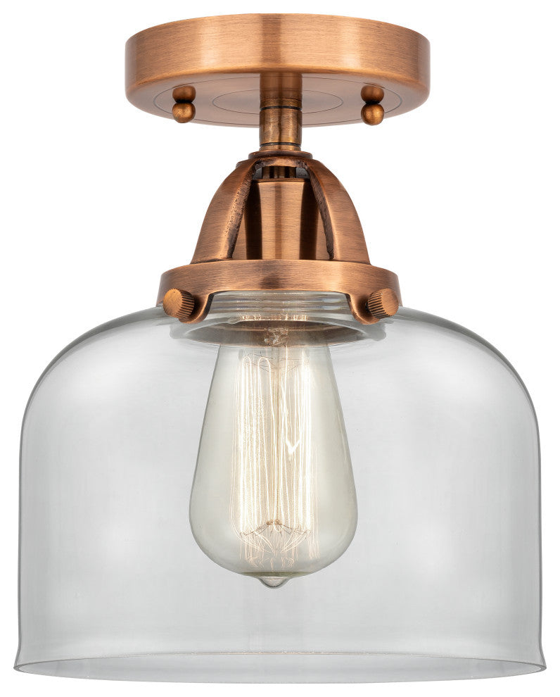 Large Bell Semi-Flush Mount, Antique Copper, Clear, Clear