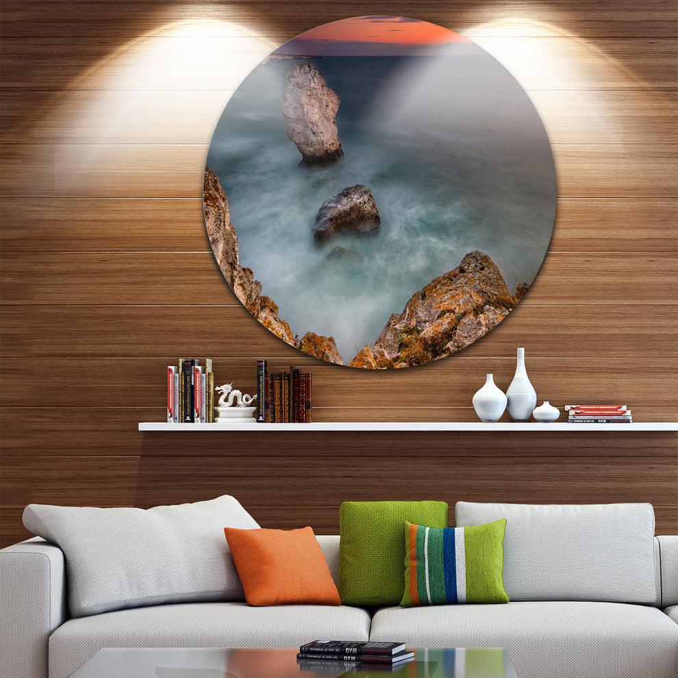 Big Rock Formations Near Tulenovo, Beach Round Metal Wall Art, 11"
