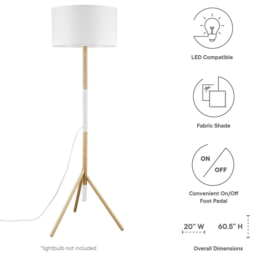 Floor Lamp Light, White Natural, Wood, Modern, Mid Century Bistro Hospitality