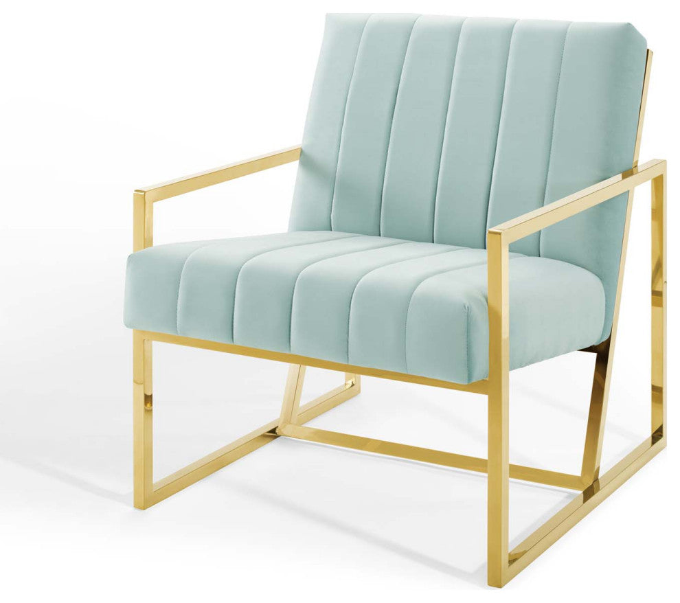 Tufted Armchair Accent Chair, Velvet, Blue, Modern, Living Lounge Hospitality