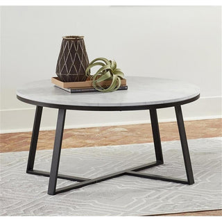 Coaster Metal Round Coffee Table in White and Matte Black