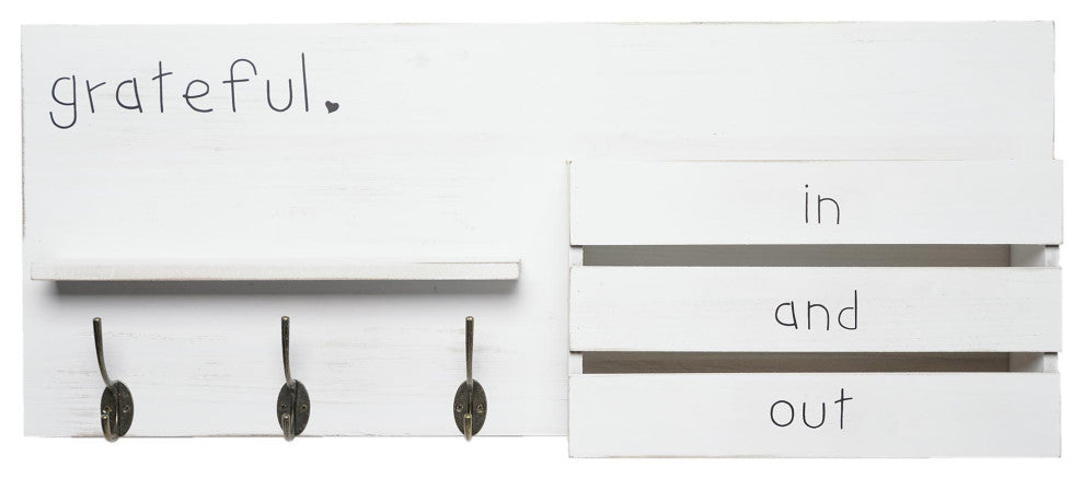 Addie Joy Wood Grateful Decorative Mail Organizer and Storage Shelf - White