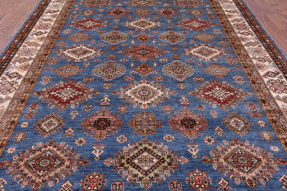 Hand Knotted Geometric Super Kazak Rug 8' 11" X 12' 2" Q11013