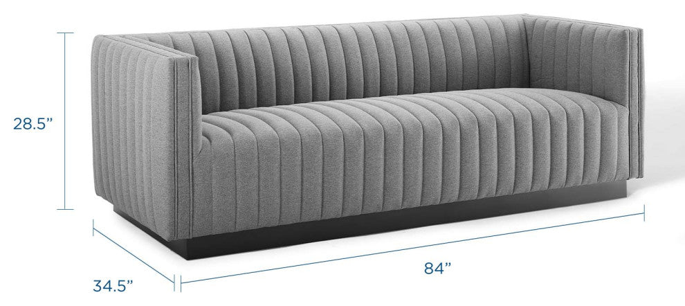 Tufted Sofa, Fabric, Gray, Modern, Living Lounge Hotel Lobby Hospitality