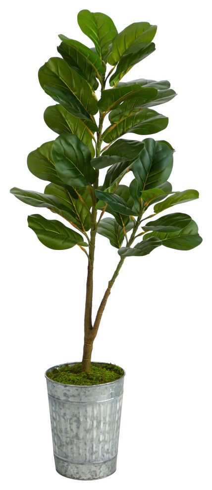 4' Fiddle Leaf Fig Artificial Tree, Metal Planter