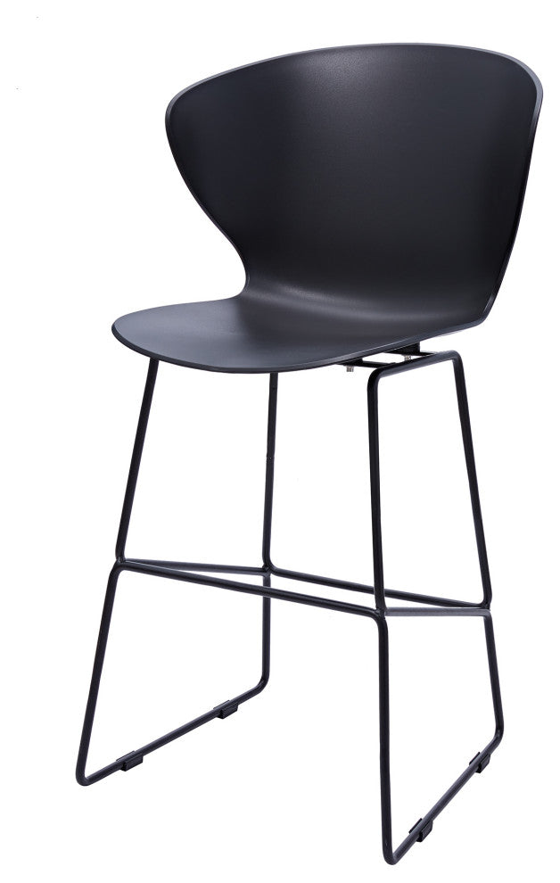 Midcentury Polypropylene Counter Stool With Metal Legs, Set of 2, Black, 26''