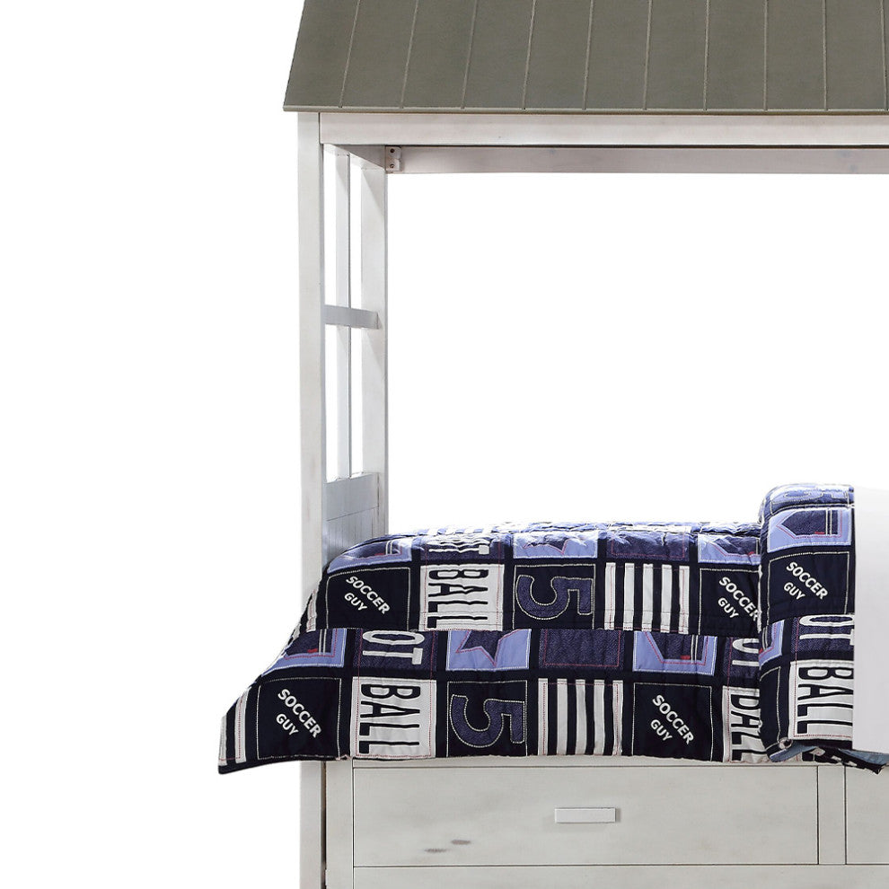 ACME Tree House II Twin Bed, Weathered White and Washed Gray