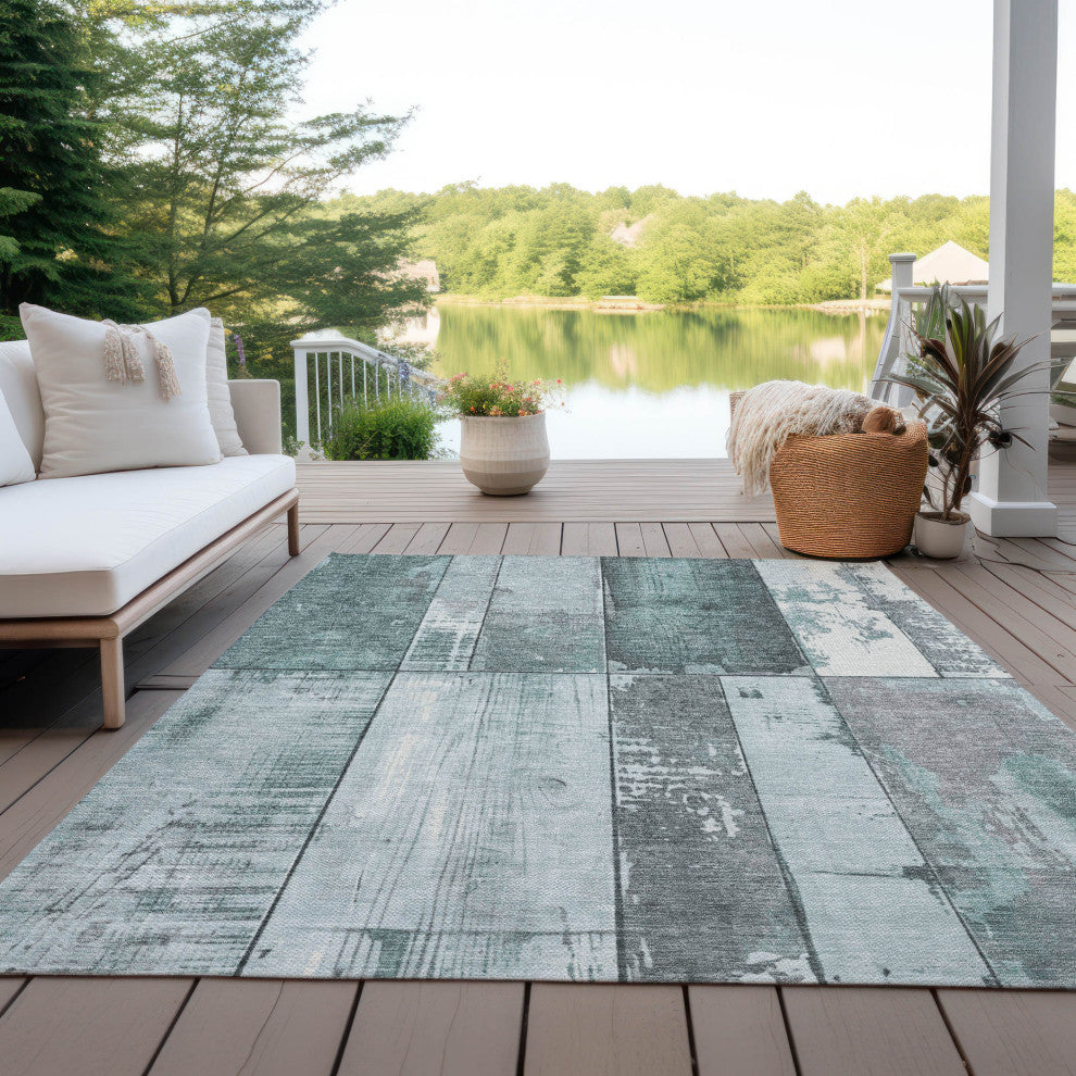 Machine Washable Indoor/Outdoor Chantille ACN1877 Teal 10' x 14' Rug