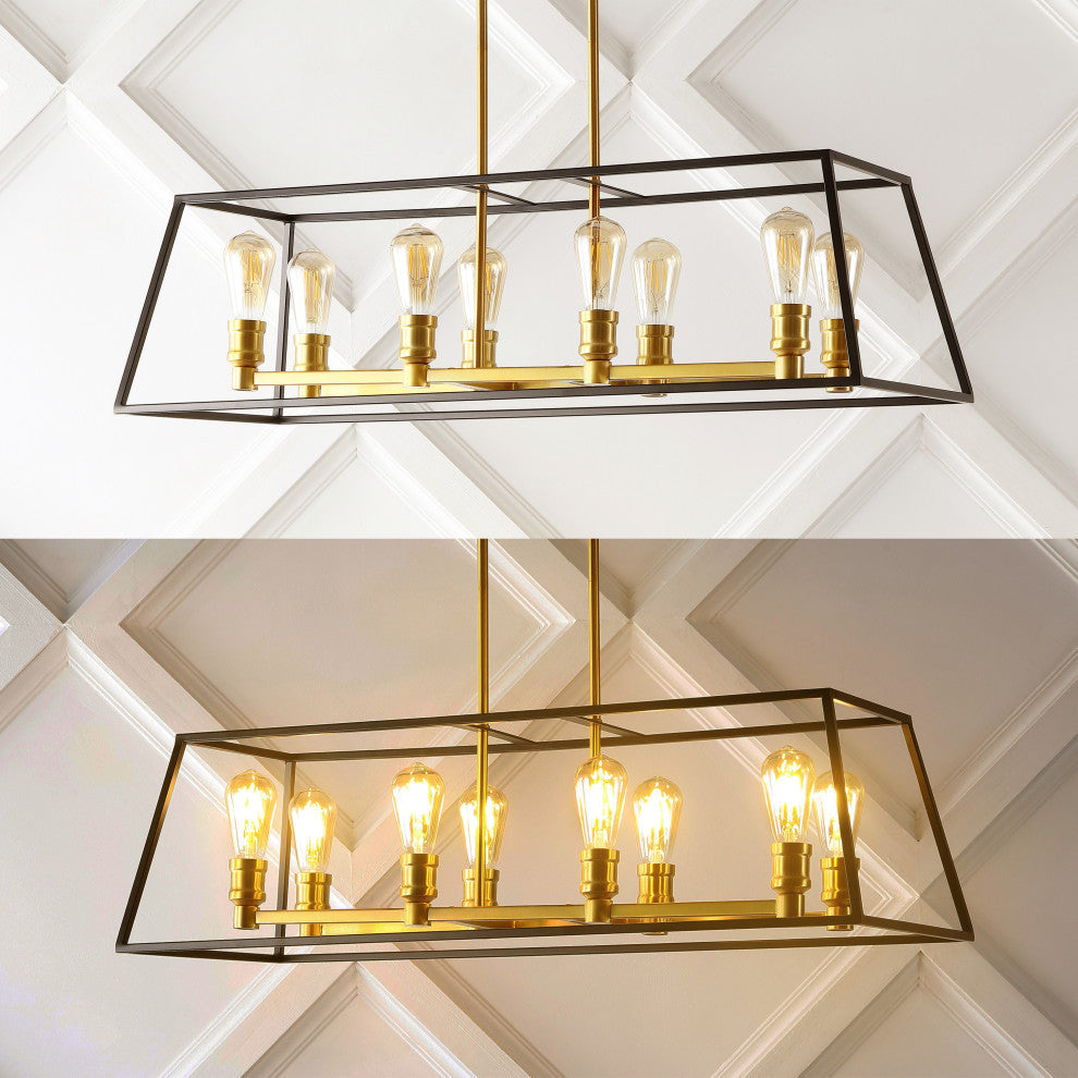 Lloyd 4-Light Industrial Iron LED Pendant, Black/Brass Gold, Width: 35"
