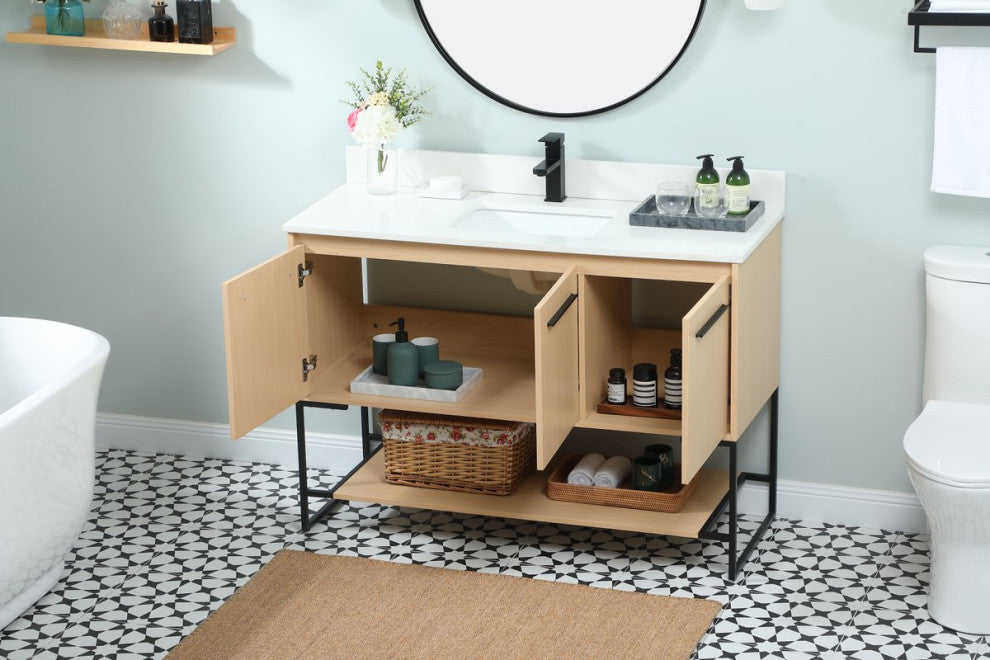 Sue 48" Single Bathroom Vanity, Maple, With Backsplash