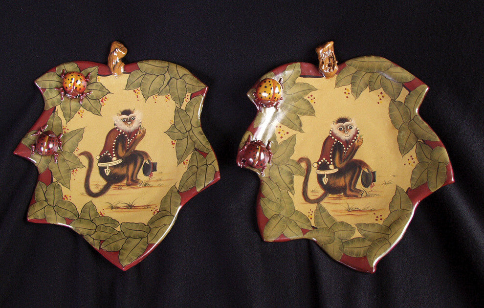 Leaf Plates With Monkey, Set of 2