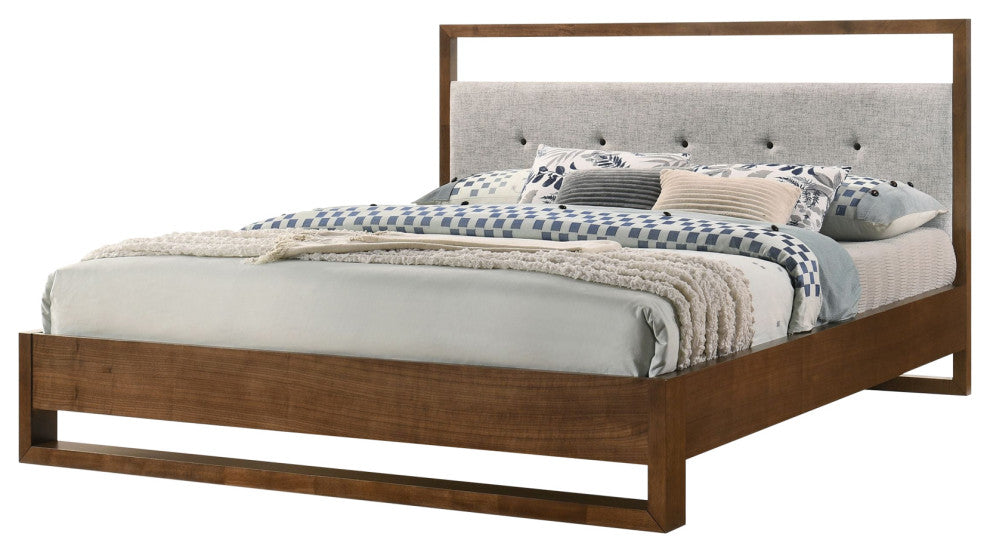 Nova Domus Falcor Modern Gray Fabric and Walnut Veneer Bed, Eastern King