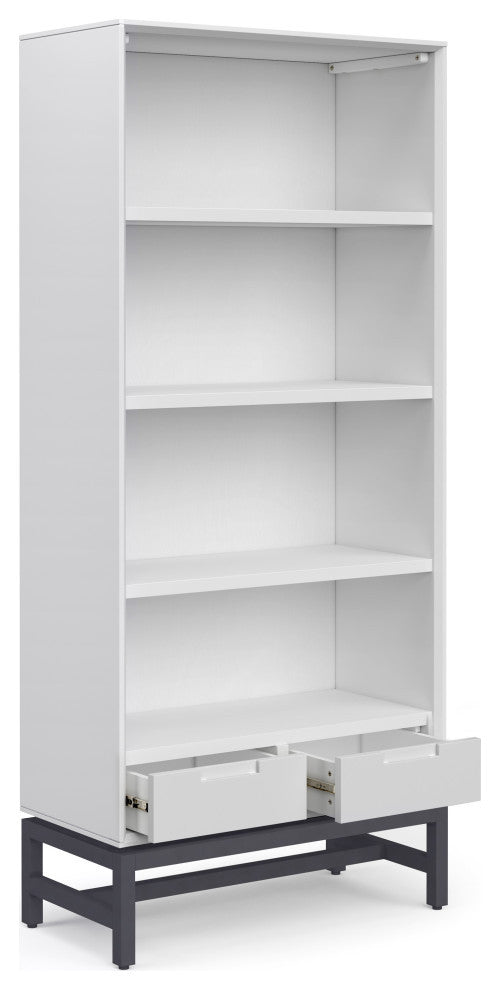 Banting Solid Hardwood Mid Century Bookcase, White