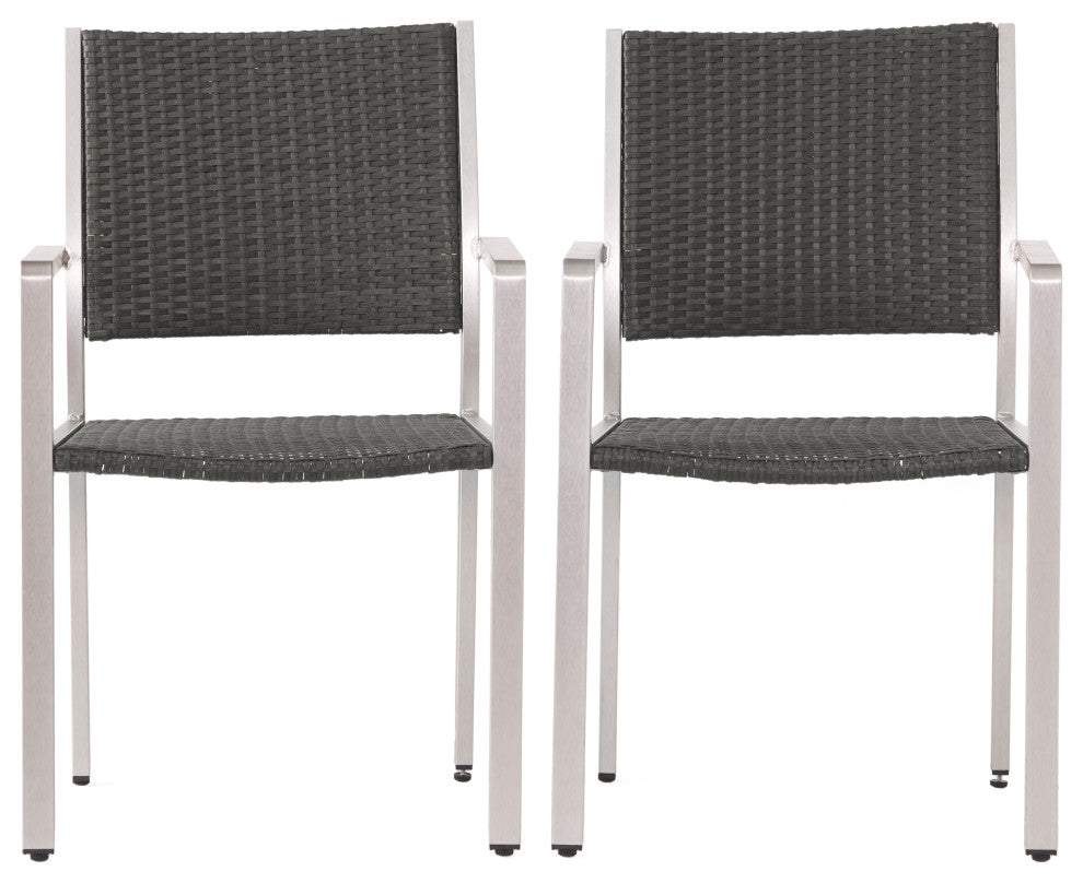 GDF Studio Coral Bay Outdoor Wicker Dining Chairs With Aluminum Frame, Set of 2