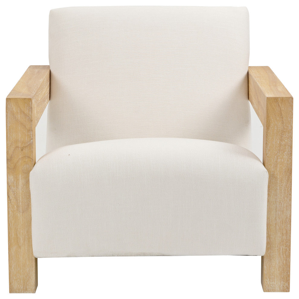 Ward Cream Linen Textured Fabric Accent Chair, Natural Finish