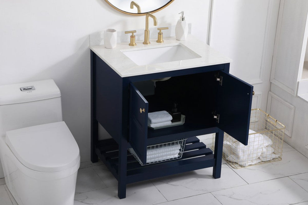 Tobias 30" Single Bathroom Vanity, Blue With Backsplash