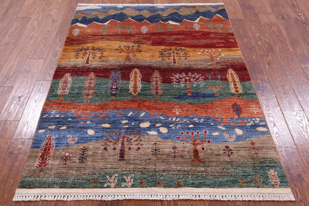 Persian Gabbeh Tribal Handmade Wool Rug 4' 4" X 5' 9" Q10085