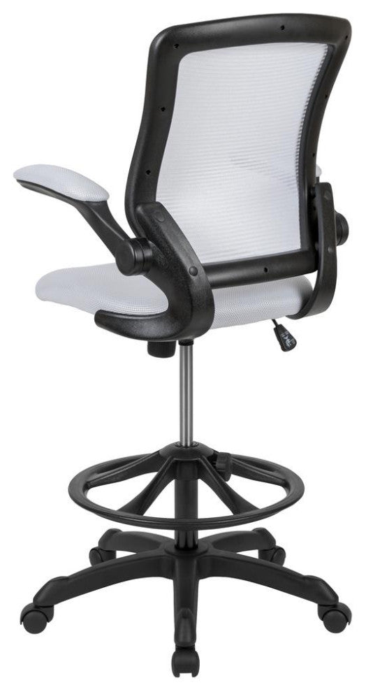 Mid-Back Mesh Ergonomic Drafting Chair With Adjustable Foot Ring, White