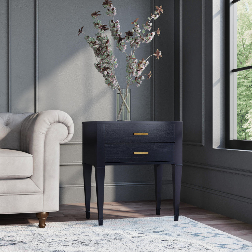 Kai 2 Drawer Burl Wood End Table, Black Licorice