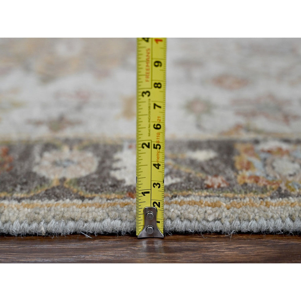 Goose Gray, Karajeh Design, Pure Wool, Hand Knotted Runner Rug, 2'7"x10'