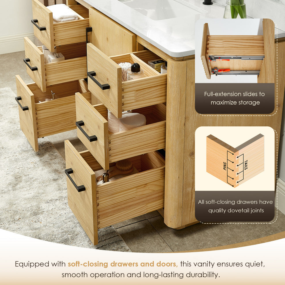 Serene Bathroom Vanity, Nature Brown, 72", No Mirror