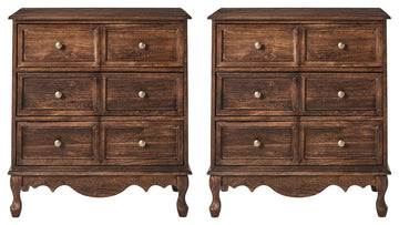 32" Tall 3-Drawer Nightstand Set of 2, Walnut