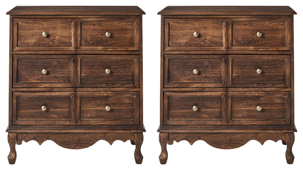 32" Tall 3-Drawer Nightstand Set of 2, Walnut