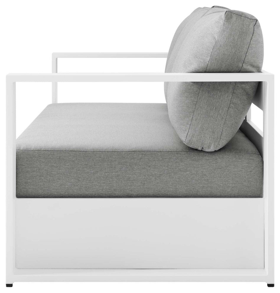 Sectional Sofa Table Set, White Gray, Aluminum, Modern, Outdoor Patio