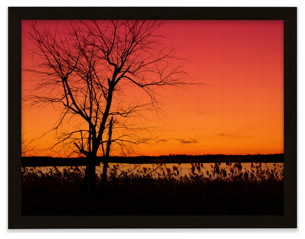 Burning Skies Rural Landscape Framed Photo Paper Wall Art Print, Black, 18" X 24"