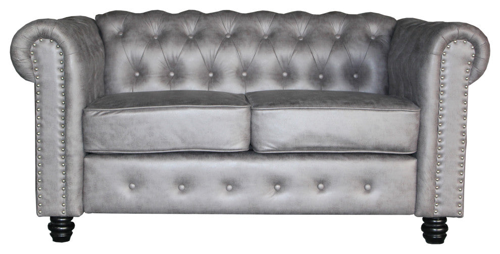 Averi Fabric Nail Head 61" Chesterfield Loveseat, Grey