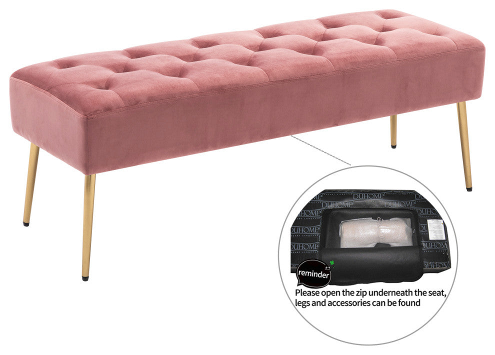 Button Tufts Bedroom Bench, Pink-Velvet
