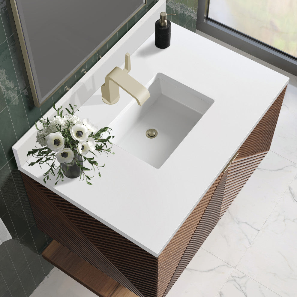 James Martin Marcello Bath Vanity, Chestnut, 36", White Zeus, Single-Hole
