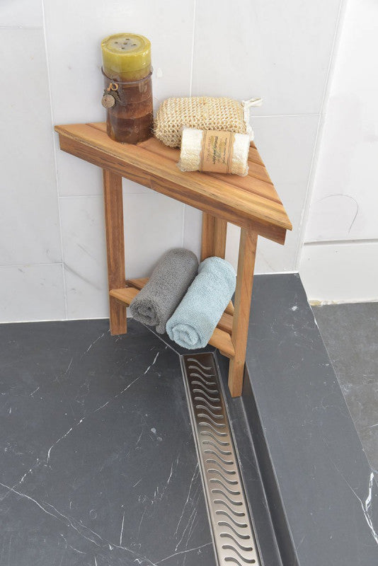 Offset Linear Drain, 48 Inch Side Outlet Linear Drain Complete Set, Ocean Wave