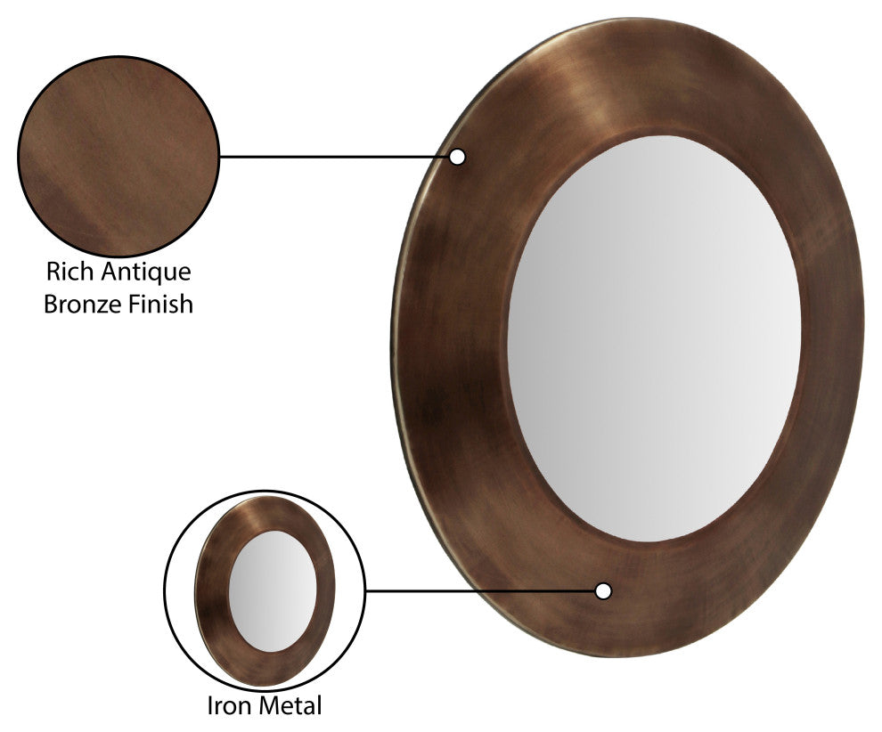 Sphere Iron Frame Mirror, Brown, 24" W x 2" D x 24" H