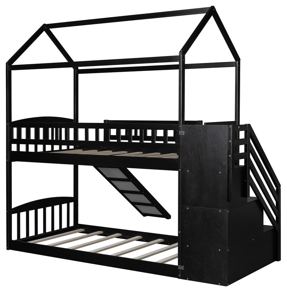 Espresso Twin Over Twin Playhouse Styled Bunk Bed
