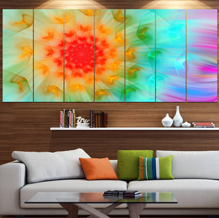 Red Fractal Petals Dandelion, Floral Canvas Art Print, 83"x32", 7 Panels