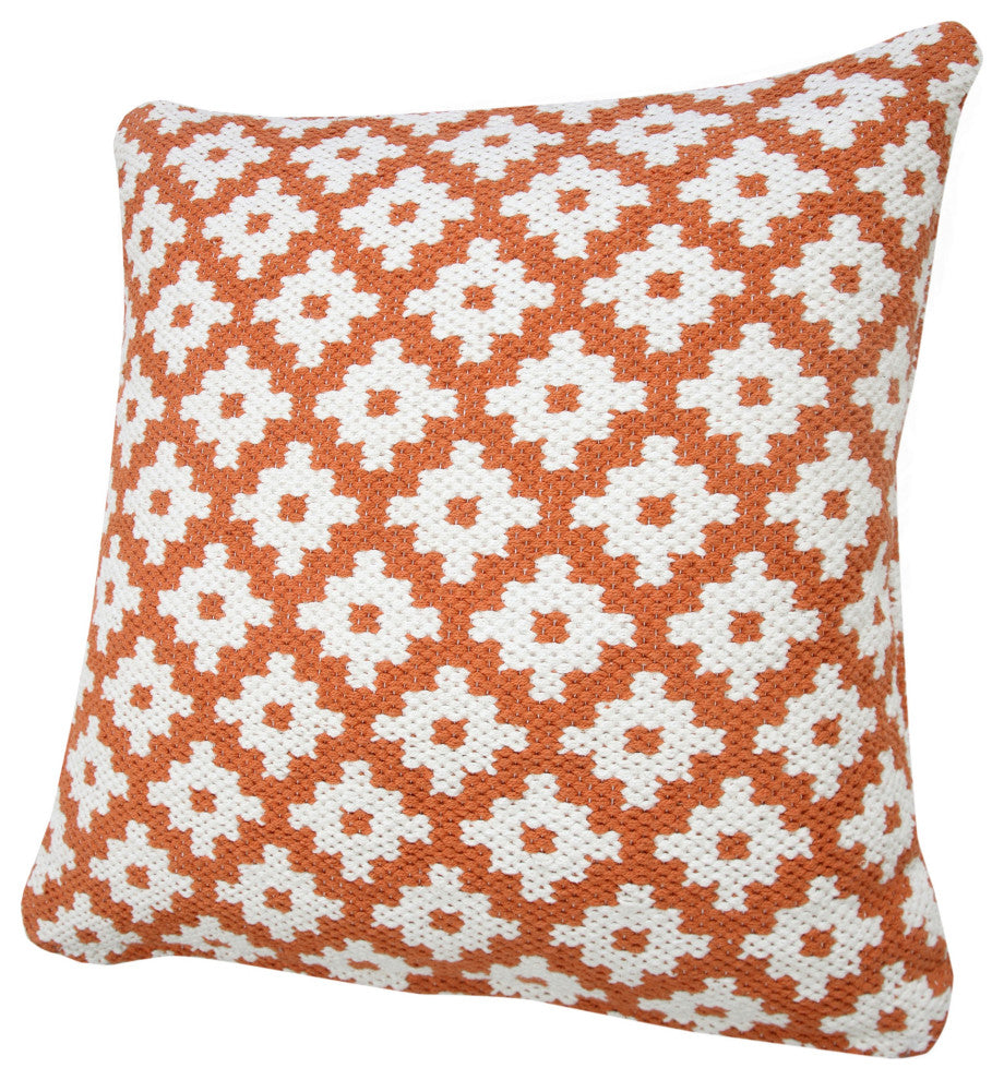 Ox Bay Machine-Made Orange/White Diamond Cotton Blend Pillow Cover, 20"x20"