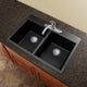 Radius 33" silQ Granite Double Bowl Kitchen Sink with 1 Hole in Black